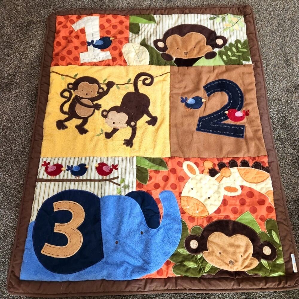 Kidsline Jungle Monkeys Elephant Birds 123 crib toddler Comforter Quilt Blanket